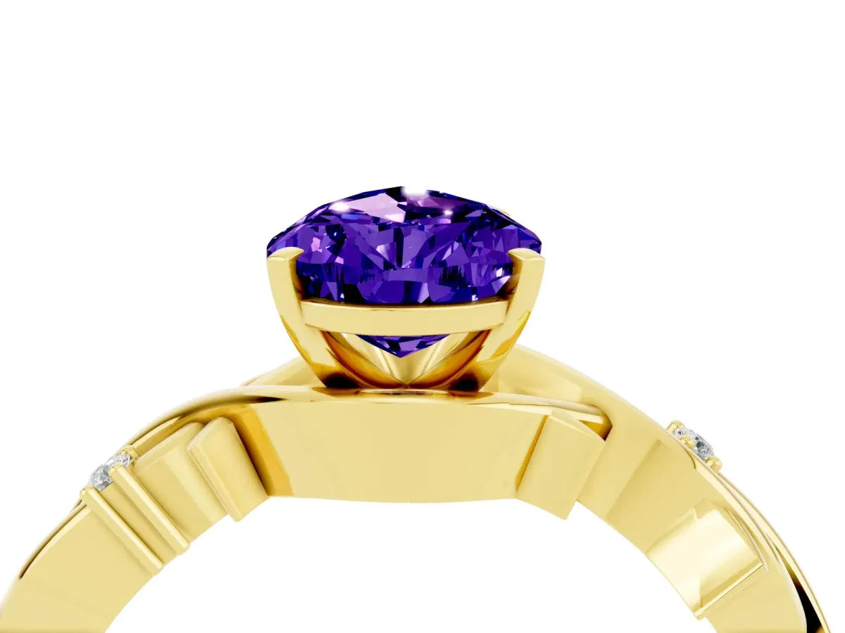 Pear Cut Tanzanite Solitaire Ring with Twisted Band and Prong Setting Yellow gold