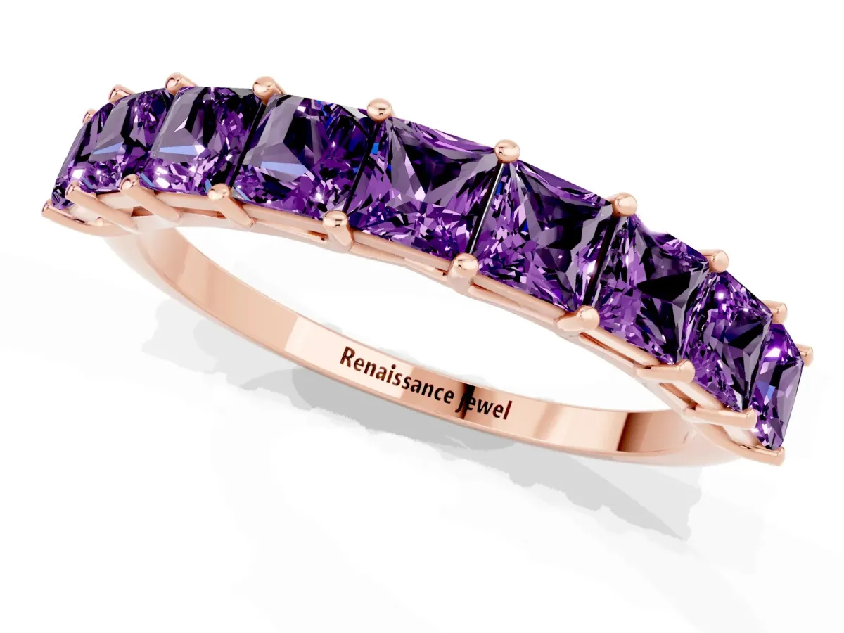 Princess Cut Amethyst Channel-Set Eternity Band with Prong Setting Rose gold