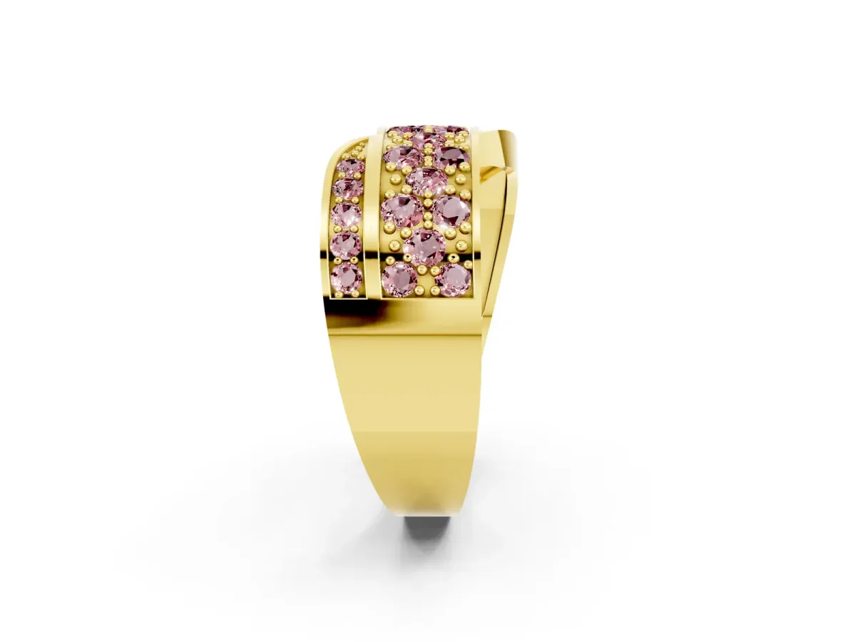 Pavé Round Morganite Crossover Band with Bead Prong Setting Yellow gold