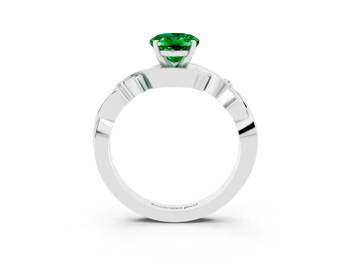 Oval Cut Emerald Solitaire Ring with Twisted Band and Prong Setting Silver