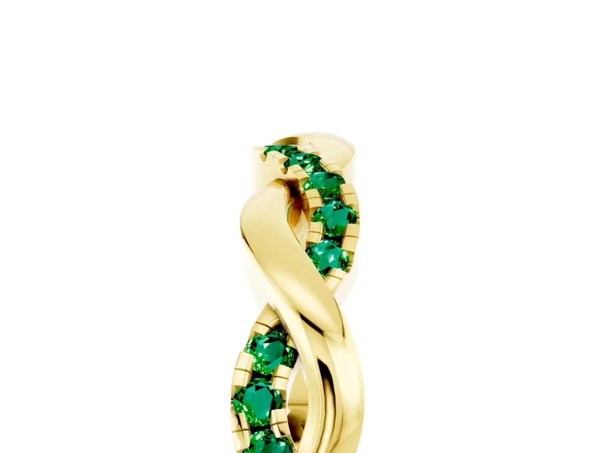 Round Emerald Twist Eternity Band with Pavé Setting Yellow gold