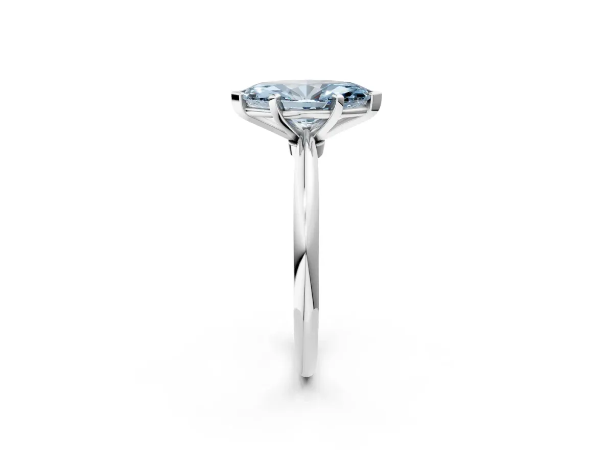 Fancy Blue Marquise Cut Diamond Solitaire Ring with Six-Prong Setting and Classic Band Silver