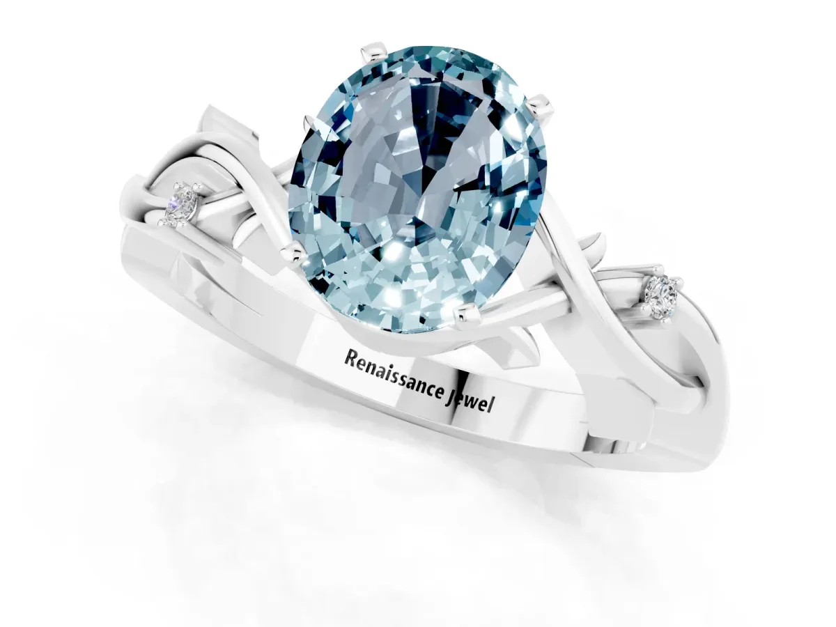Oval Cut Aquamarine Solitaire Ring with Twisted Band and Prong Setting Silver