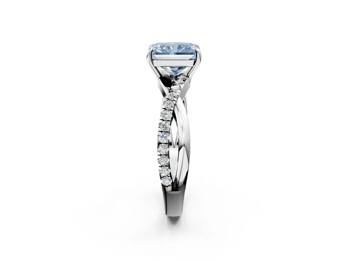 Fancy Blue Radiant Cut Cut Diamond Twisted Band with Pavé Setting and Four-Prong Setting Platinum
