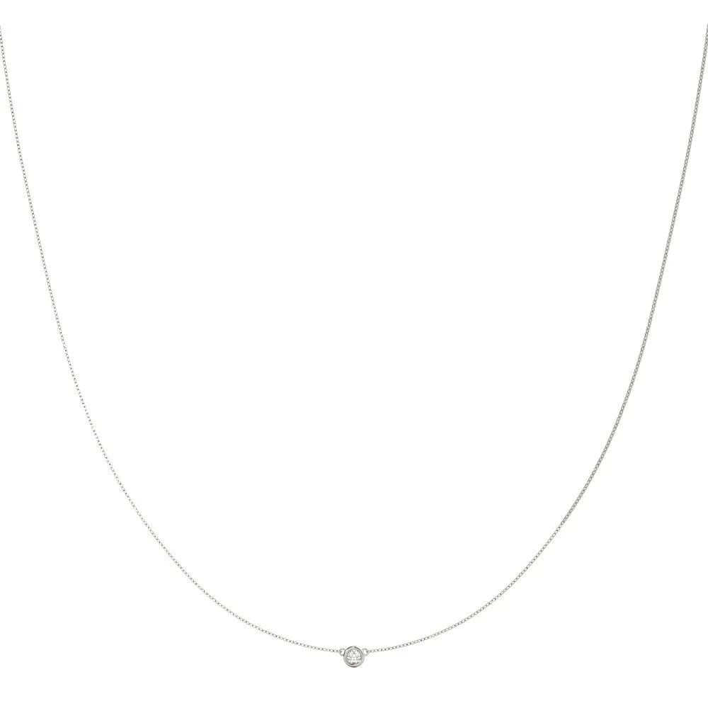 Bezel-Set Round Diamond Solitaire Chain Necklace White gold