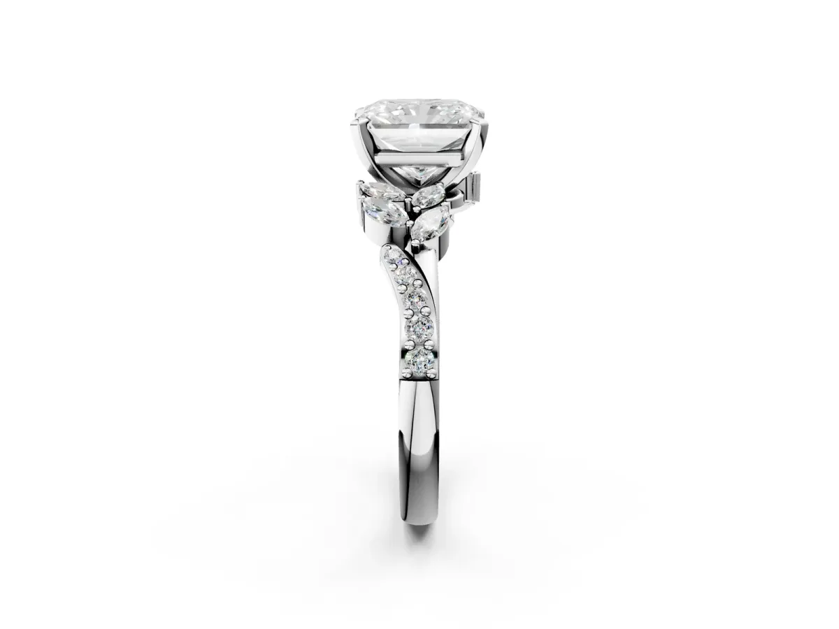 Radiant Cut Solitaire Marquise Twist Band with Six-Prong Setting Platinum