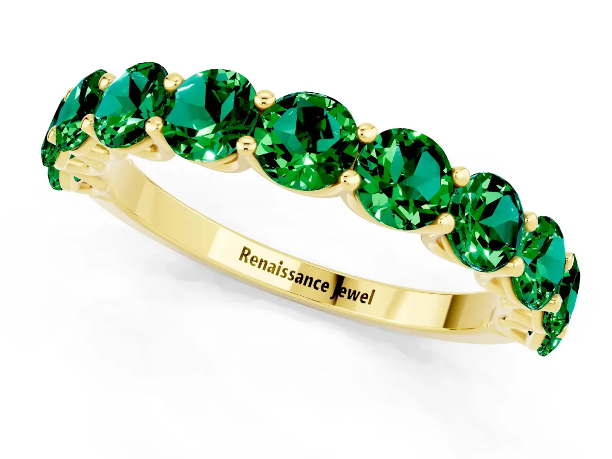 Round Emerald Shared Prong Eternity Band Yellow gold