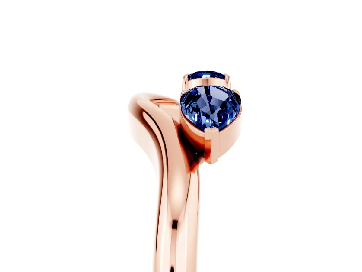 Pear Cut Blue Sapphire Two-Stone Open Band Ring with Prong Setting Rose gold