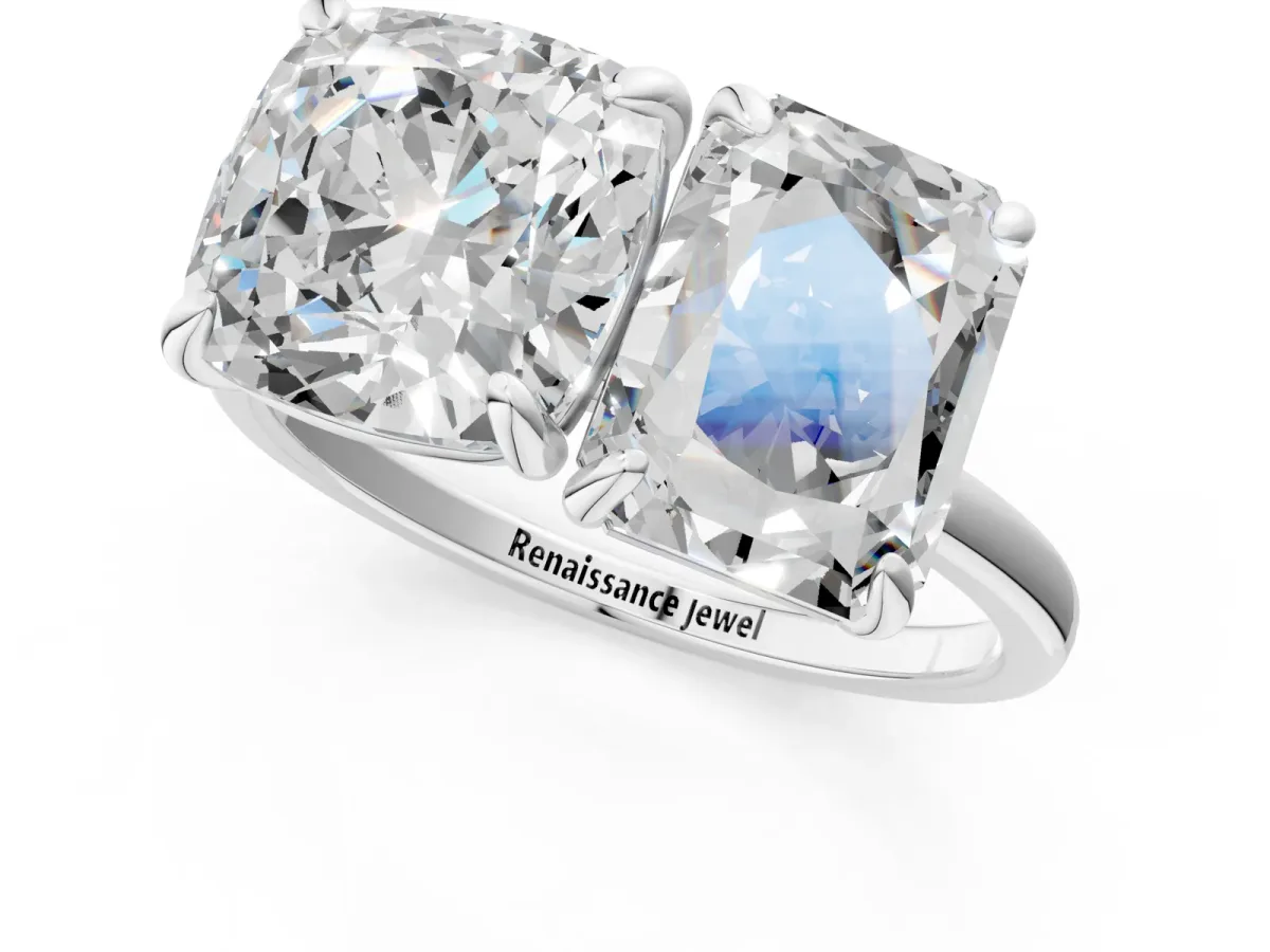 Cushion and Radiant Toi Moi Ring with Prong Setting and Plain Band Silver