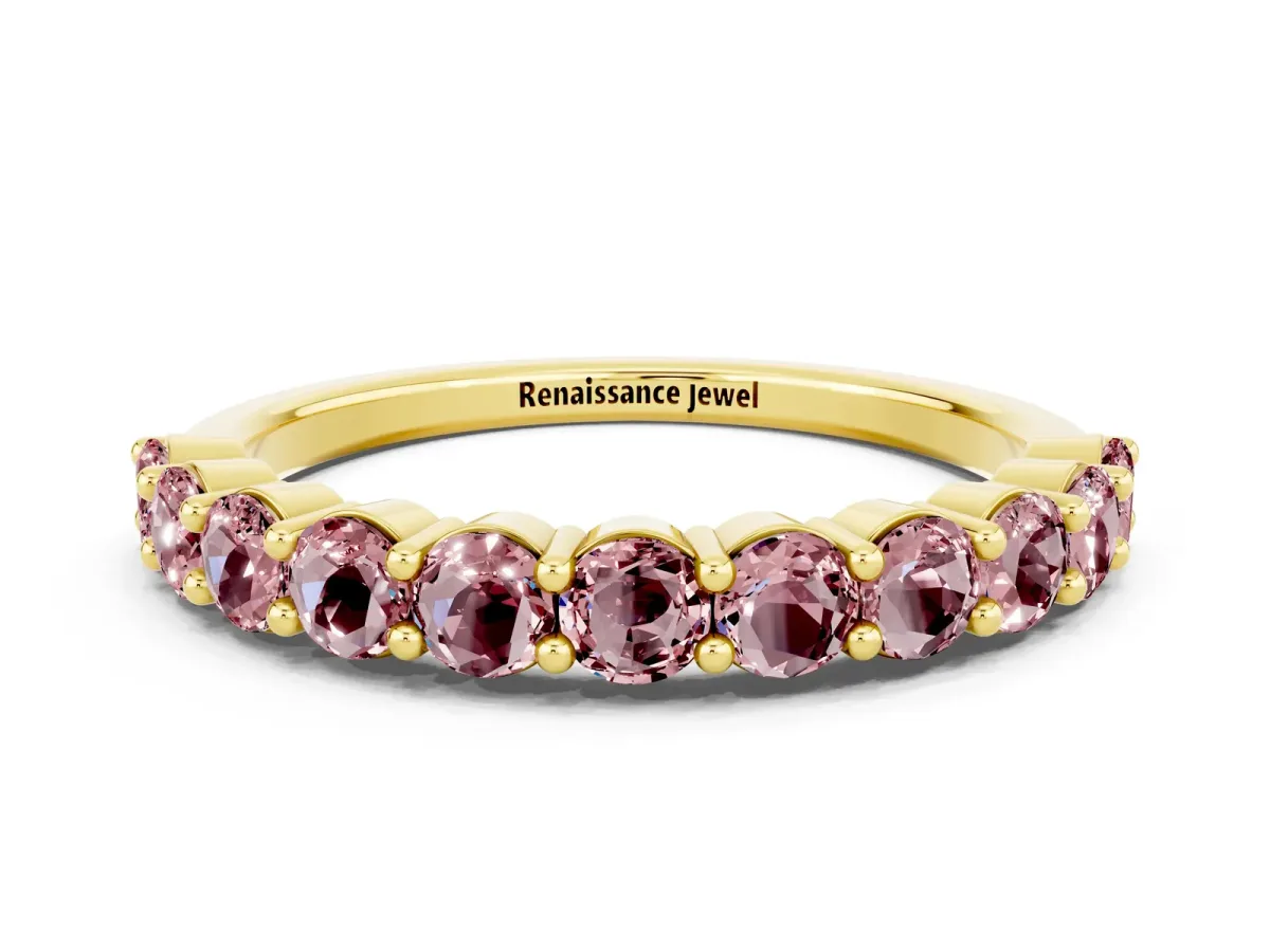 Round Morganite Half Eternity Band with Prong Setting Yellow gold