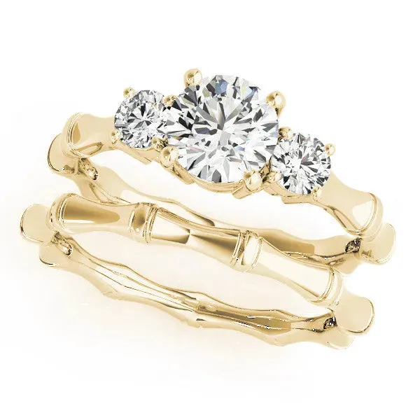 Round Cut Brilliant Three-Stone Bamboo Band with Prong Setting Yellow gold