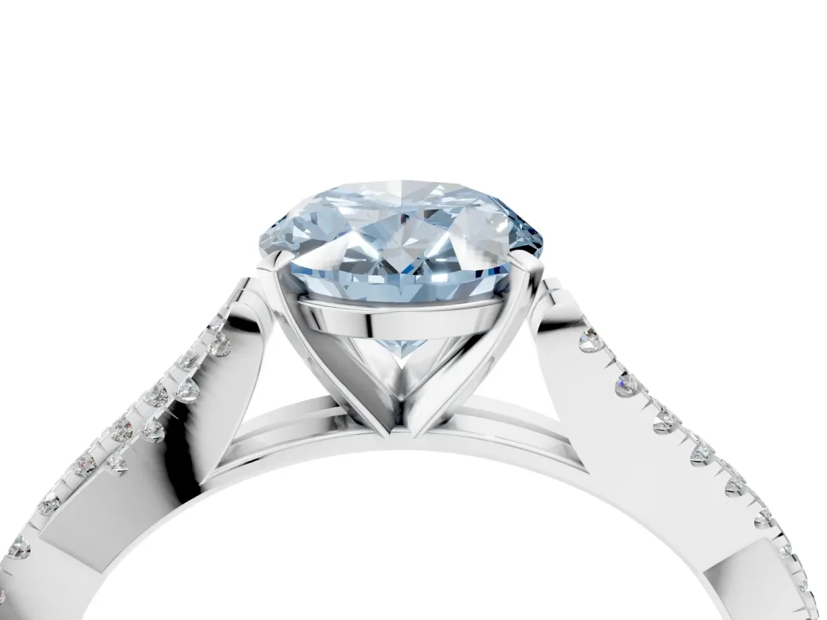 Fancy Blue Oval Cut Diamond Solitaire Engagement Ring with Twisted Pavé Band and Four-Prong Setting Silver