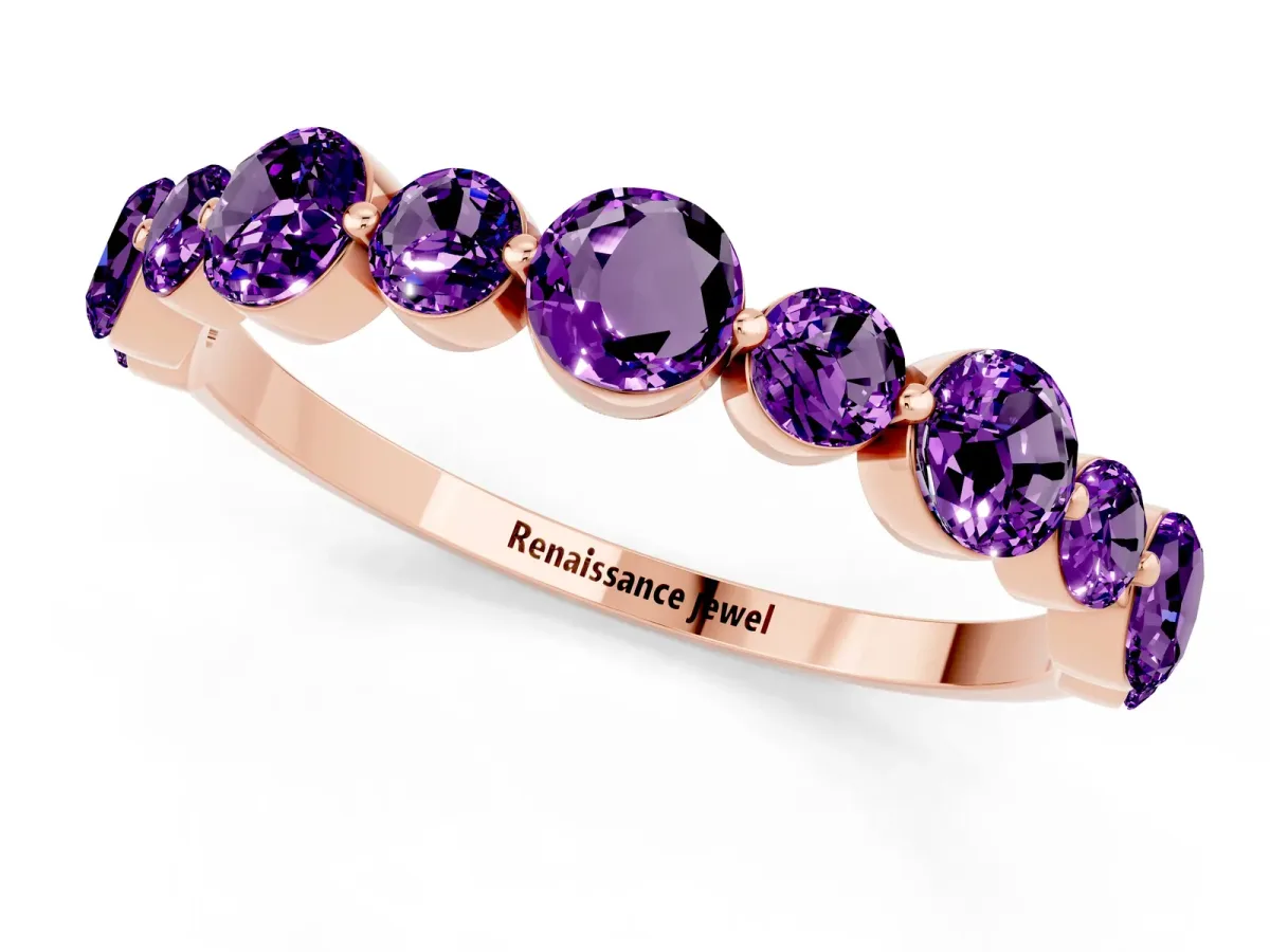 Round Amethyst Scalloped Prong Set Eternity Band Rose gold