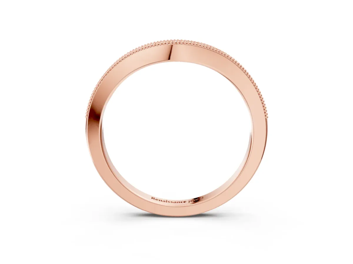 Pavé Round Diamond Curved Band with Milgrain Edge Rose gold