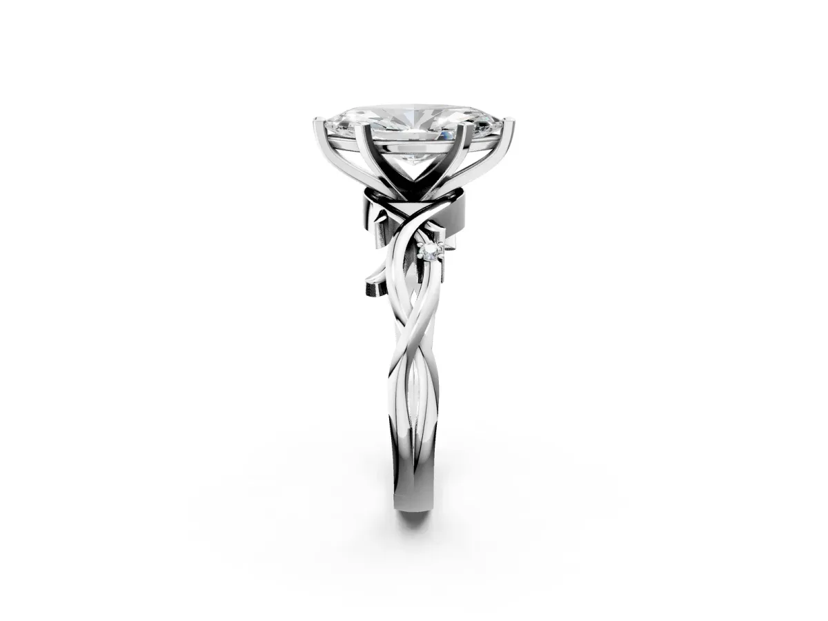 Marquise Cut Diamond Solitaire Ring with Twisted Band and Prong Setting Silver