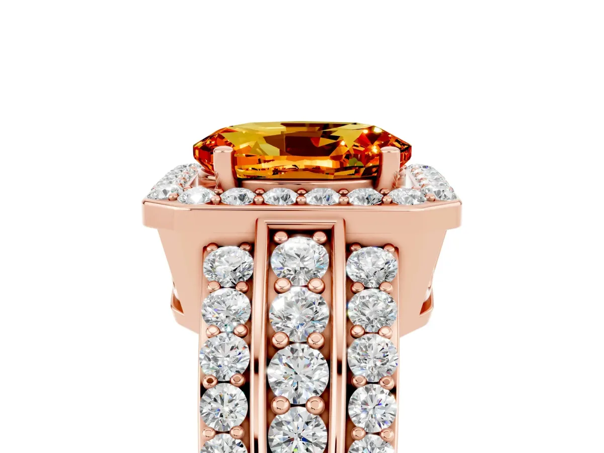 Oval Cut Halo Citrine Ring with Round Split Shank and Prong Setting Rose gold