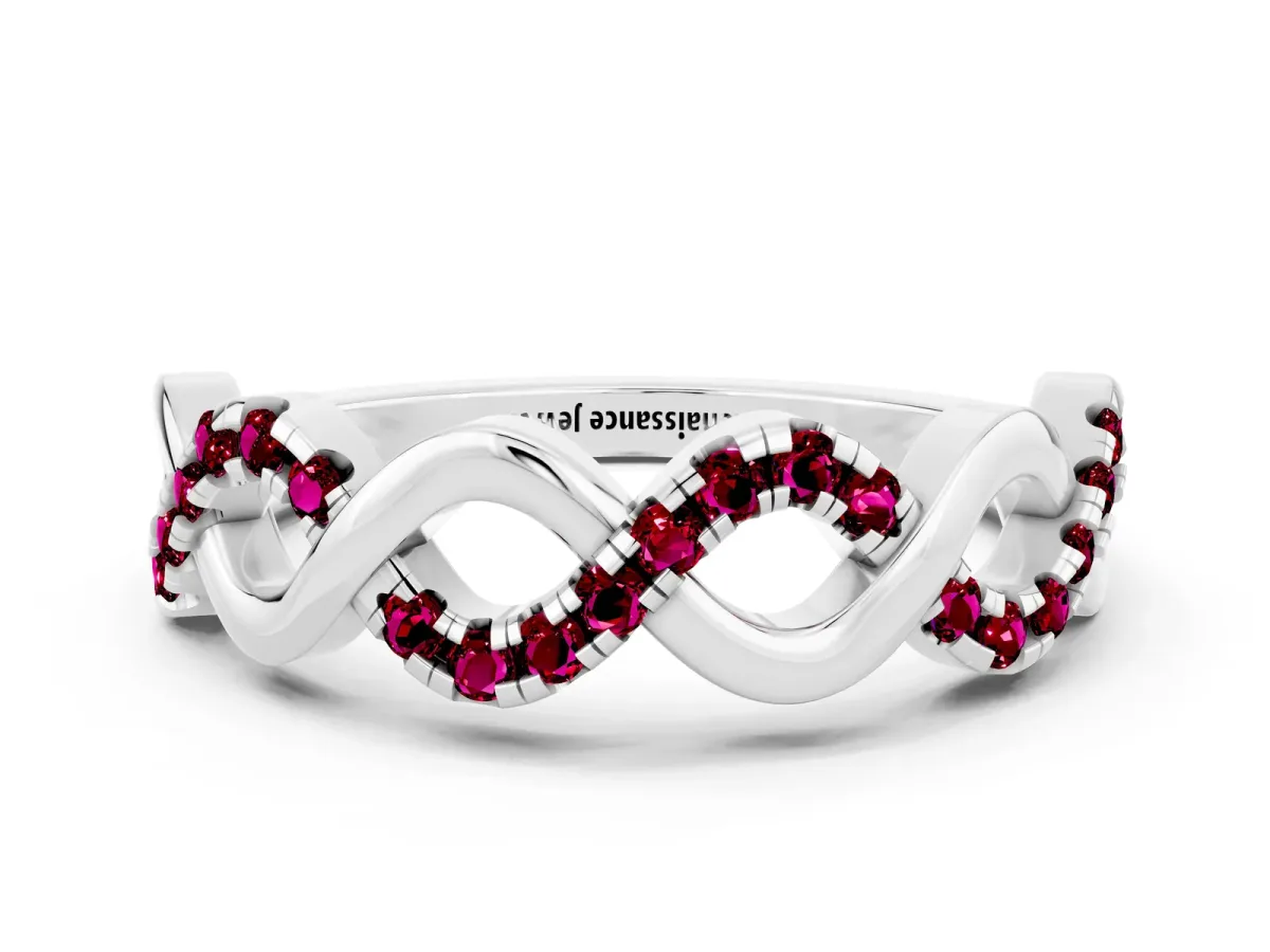 Twist Infinity Round Garnet Band with Pavé Setting White gold