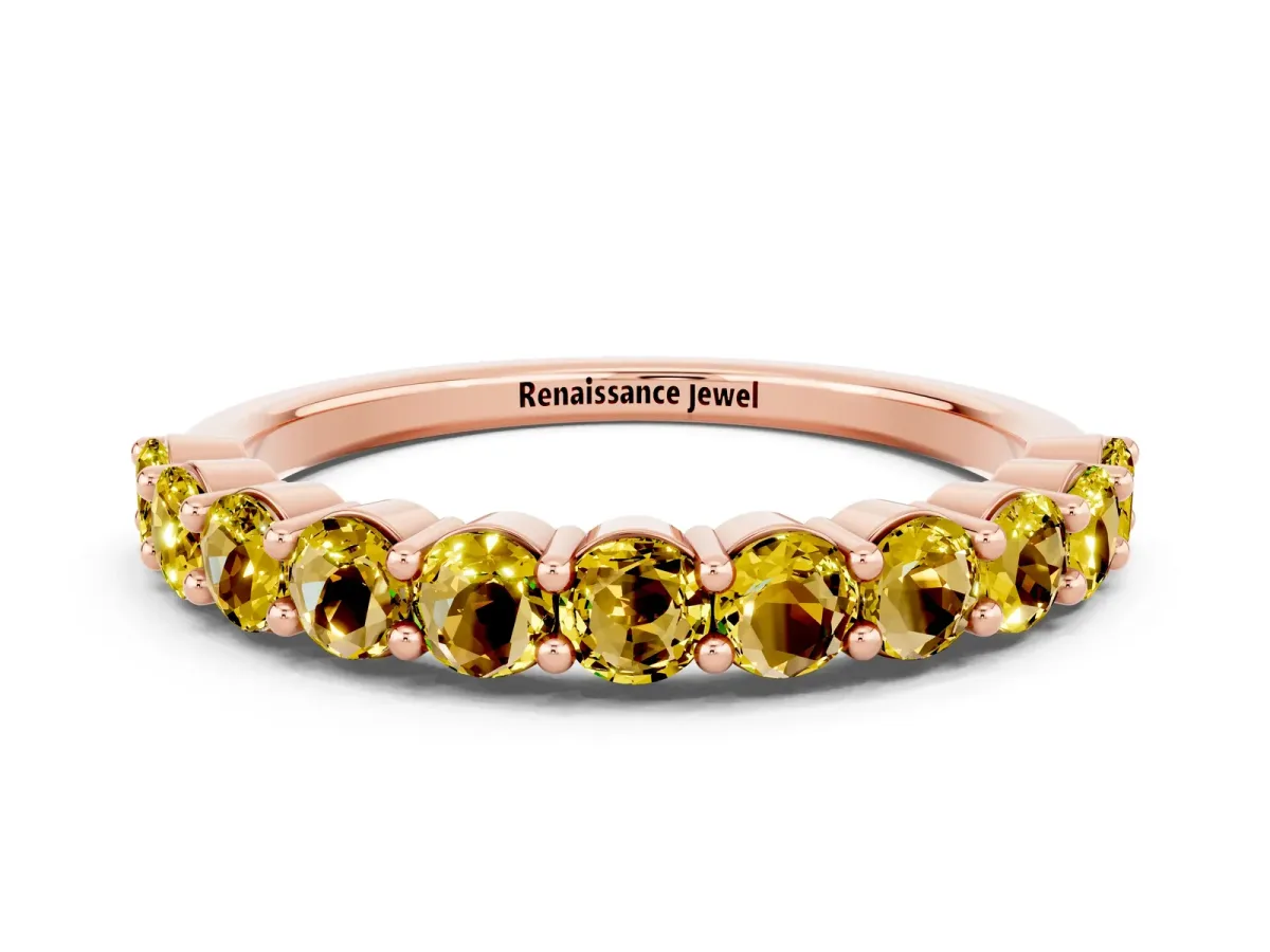 Round Yellow Sapphire Half Eternity Band with Prong Setting Rose gold
