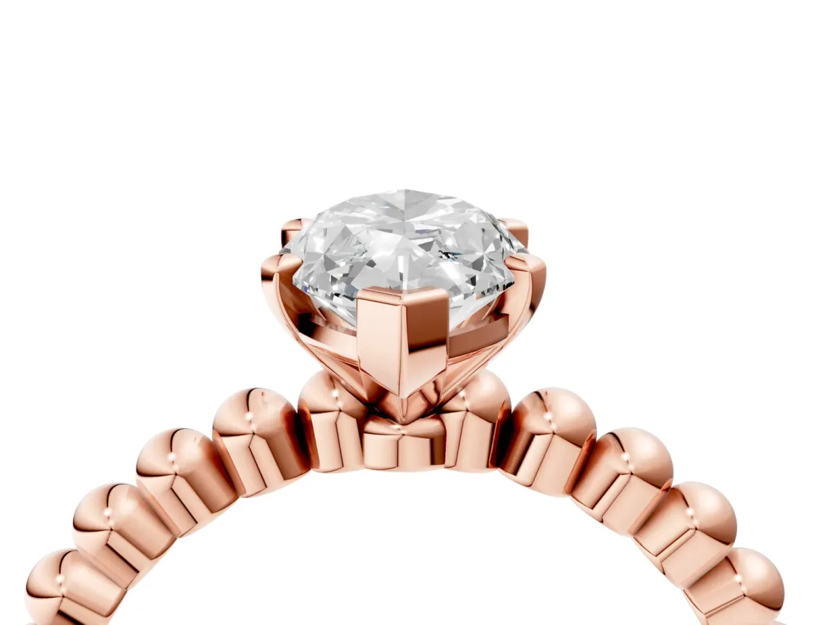 Marquise Cut Diamond Solitaire Ring with Beaded Band and Prong Setting Rose gold