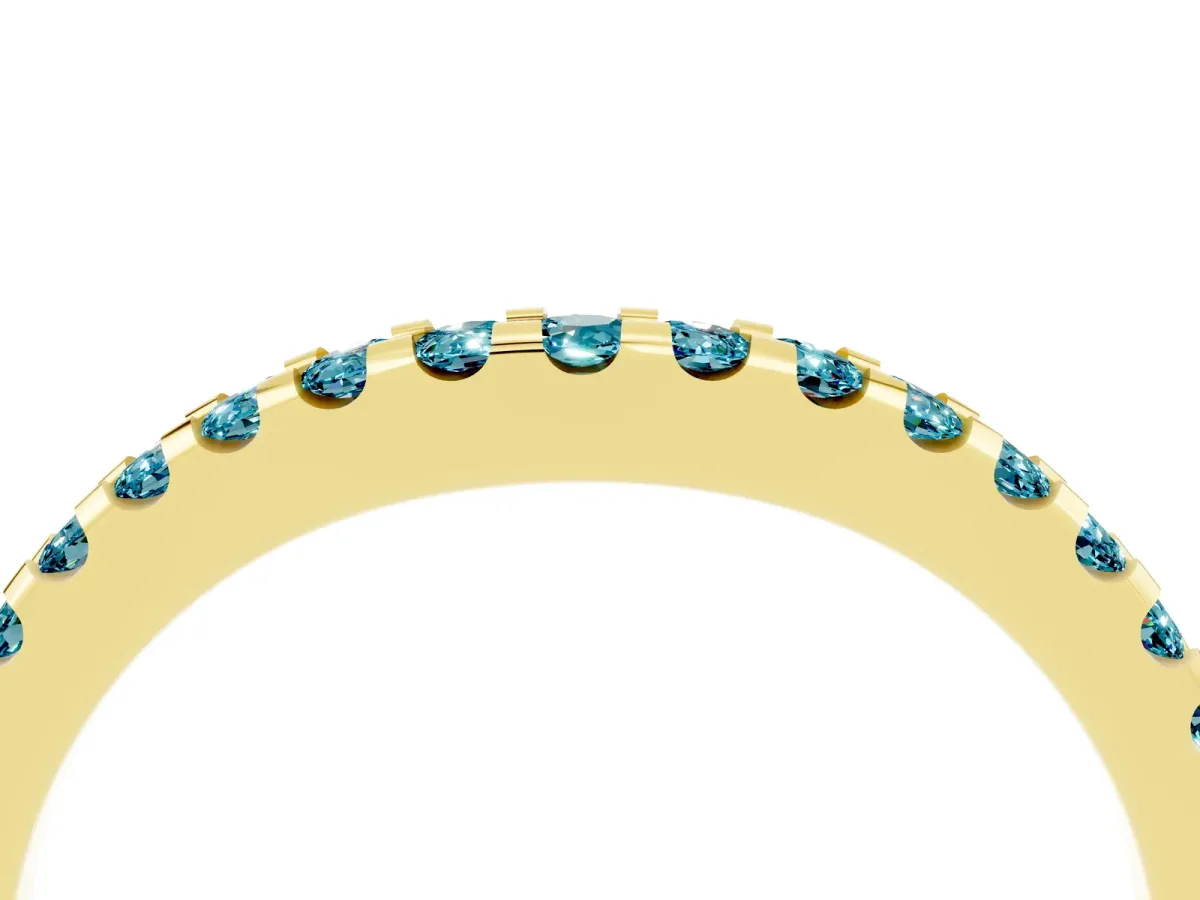 Round Blue Topaz Pavé Curved Wedding Band Yellow gold