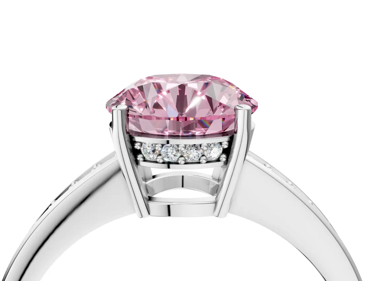 Fancy Pink Asscher Cut Solitaire Pavé Band Prong Setting Ring Platinum