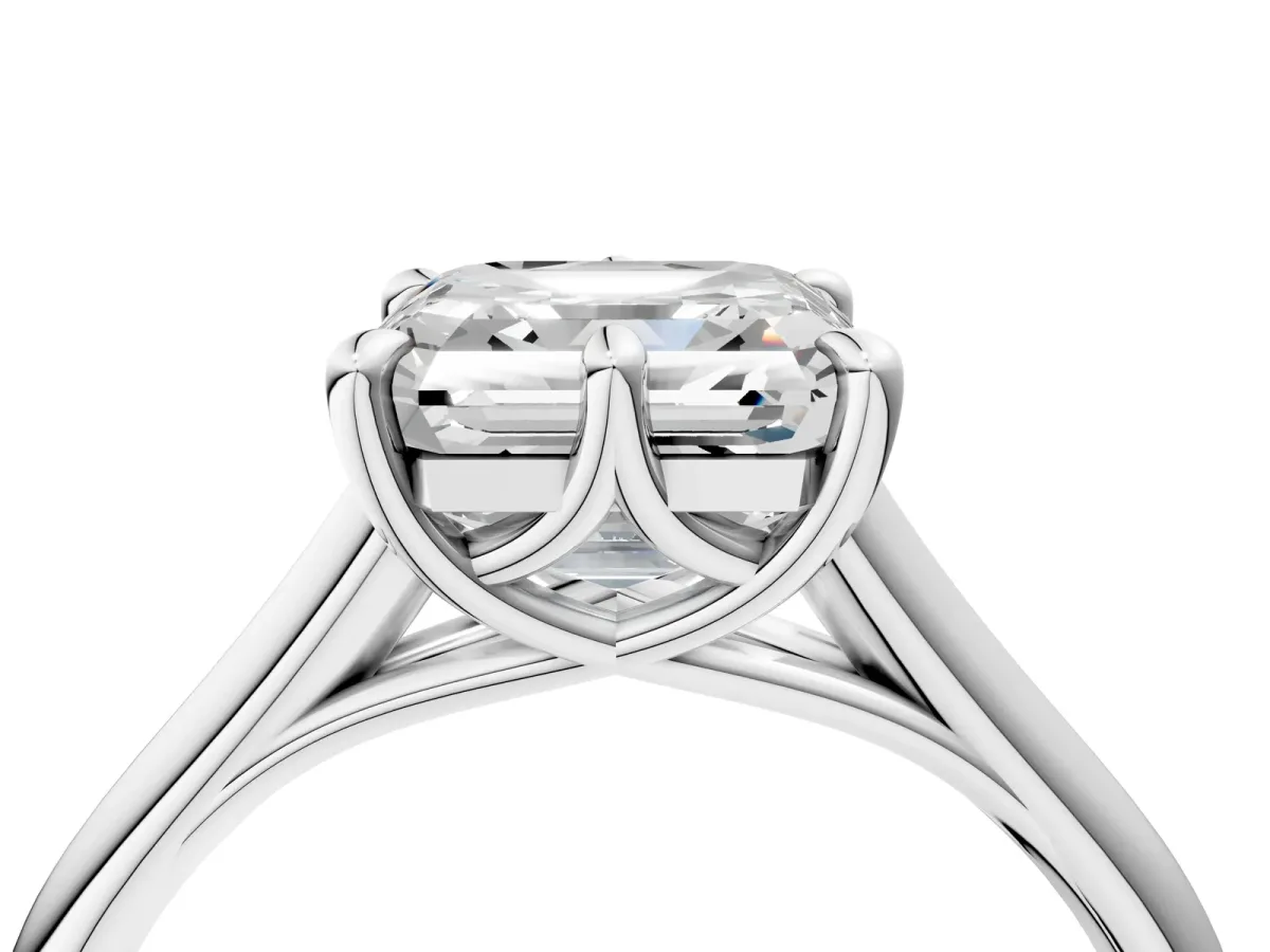 Asscher Cut Solitaire Engagement Ring with Six-Prong Setting and Classic Band Platinum