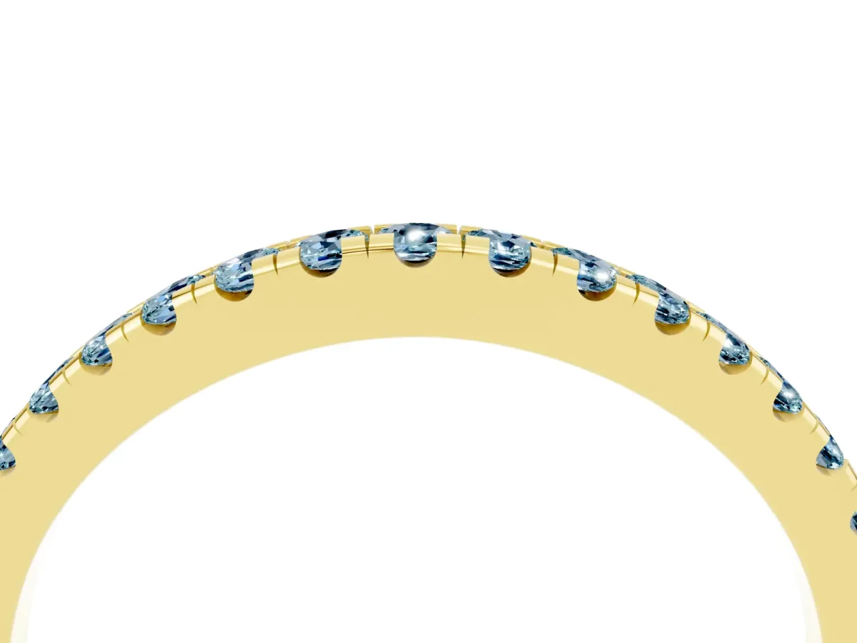 Round Aquamarine Pavé Half Eternity Band with Shared Prong Setting Yellow gold