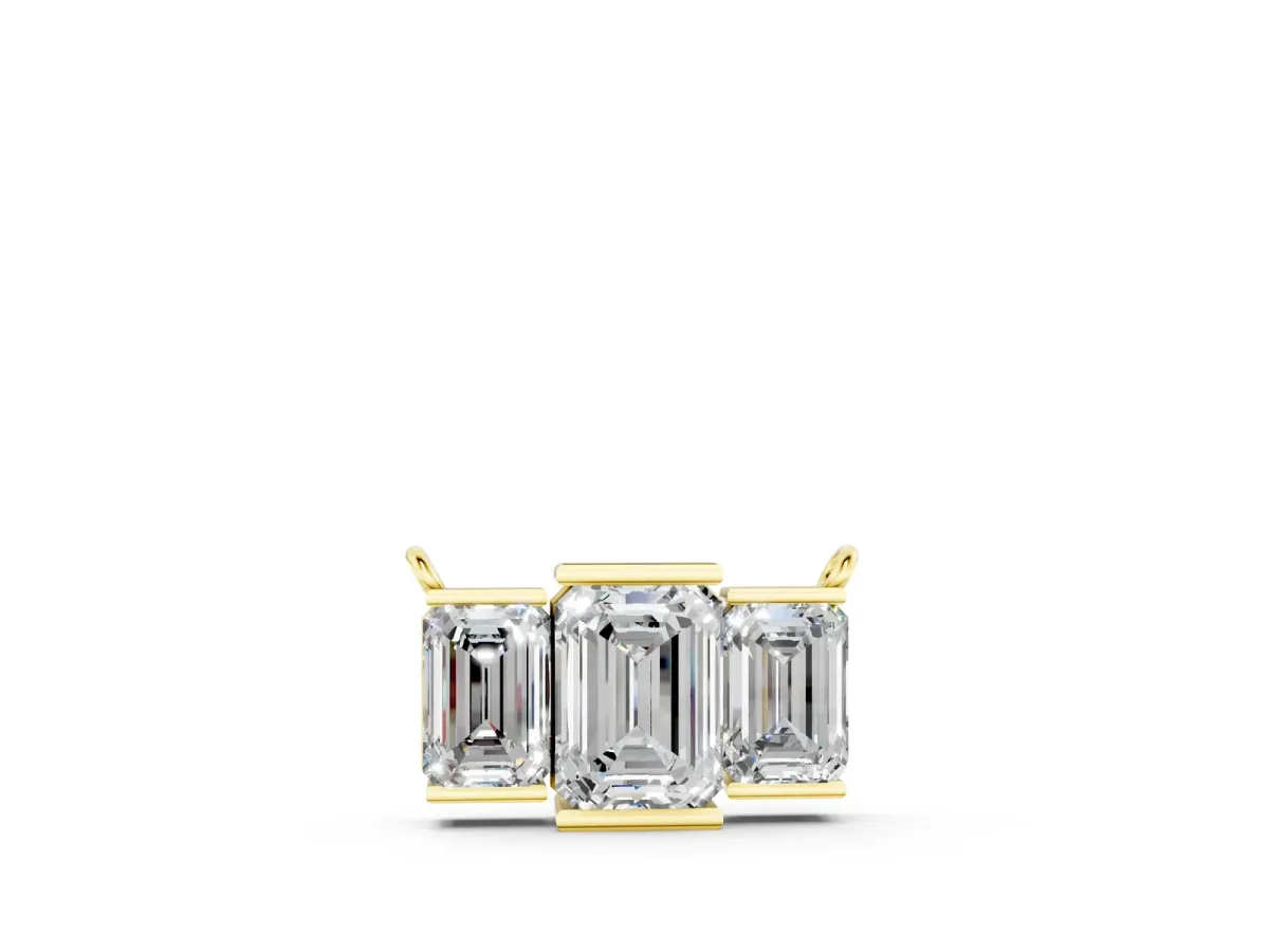 Emerald Cut Three-Stone Bar Pendant with Bar Prong Setting Yellow gold