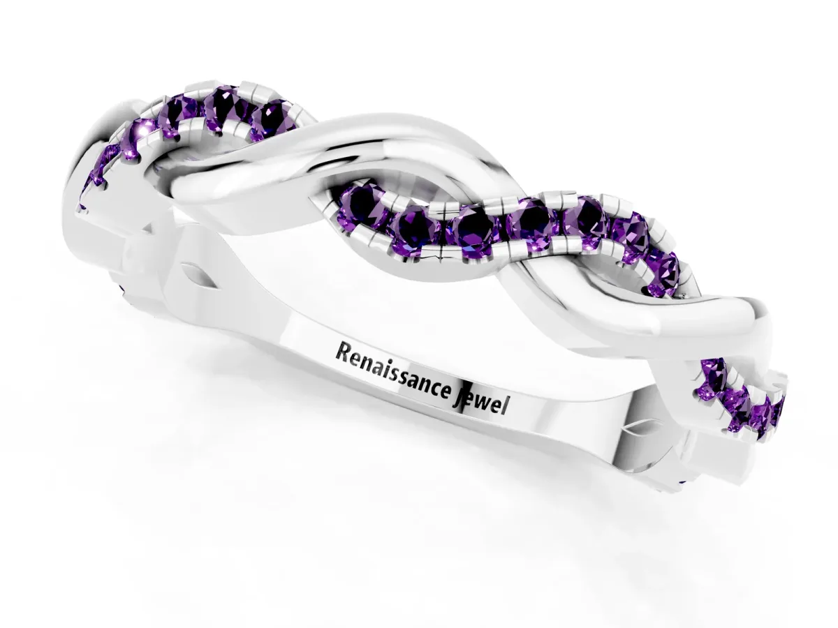 Round Amethyst Twist Eternity Band with Pavé Setting White gold