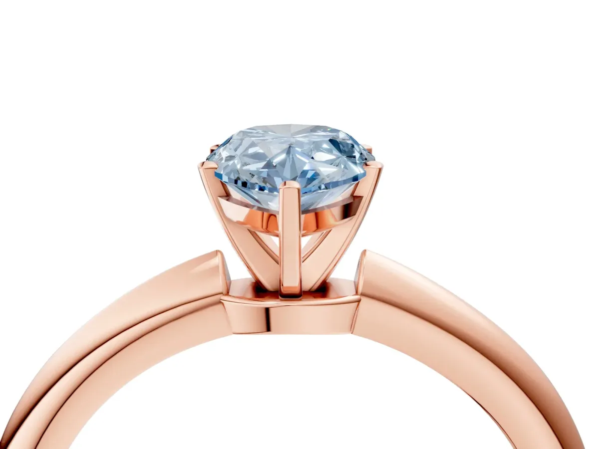 Fancy Blue Pear Cut Diamond Solitaire Ring with Six-Prong Setting and Classic Band Rose gold