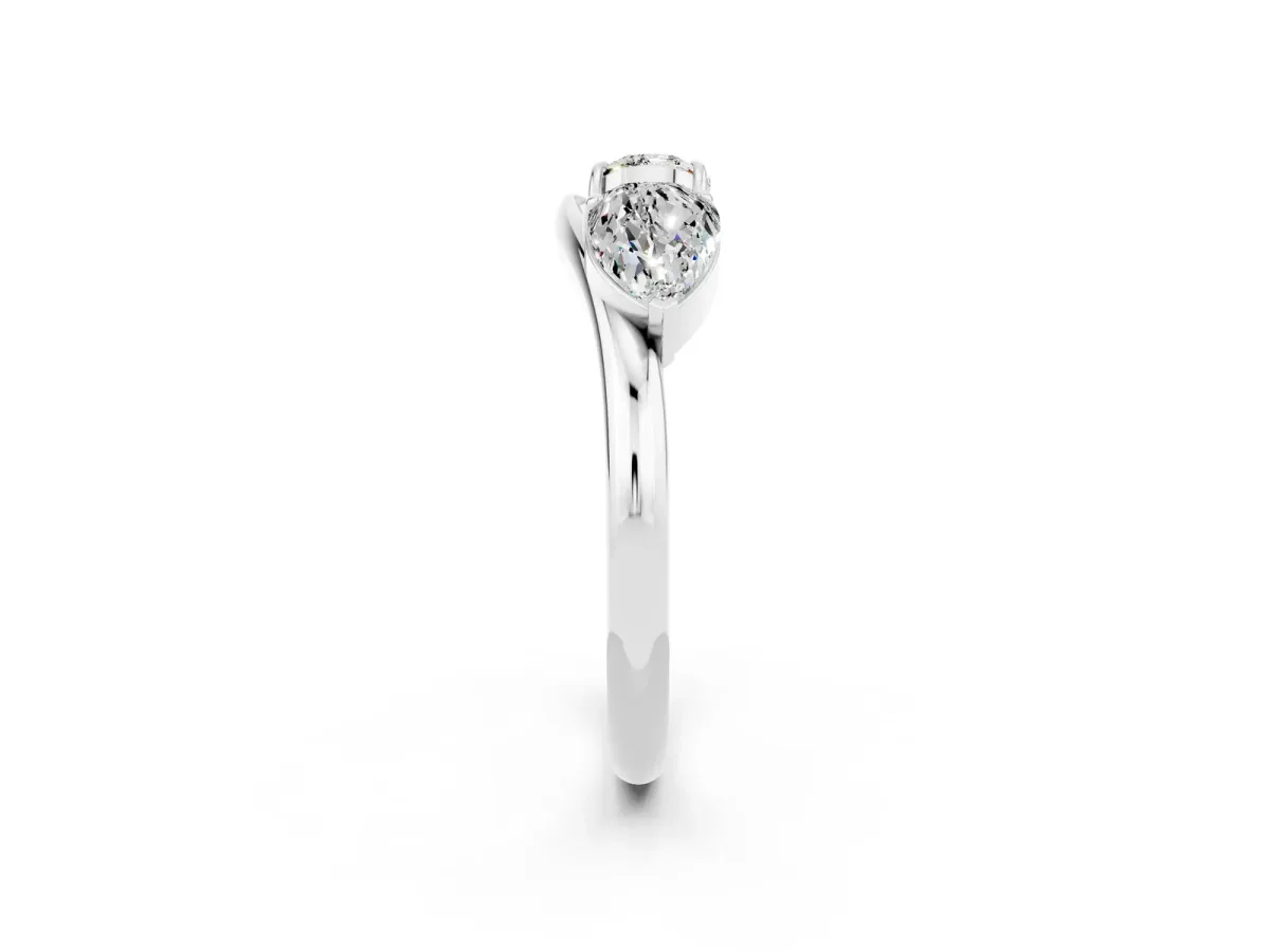 Two-Stone Pear Moissanite Bypass Ring with Prong Setting Silver
