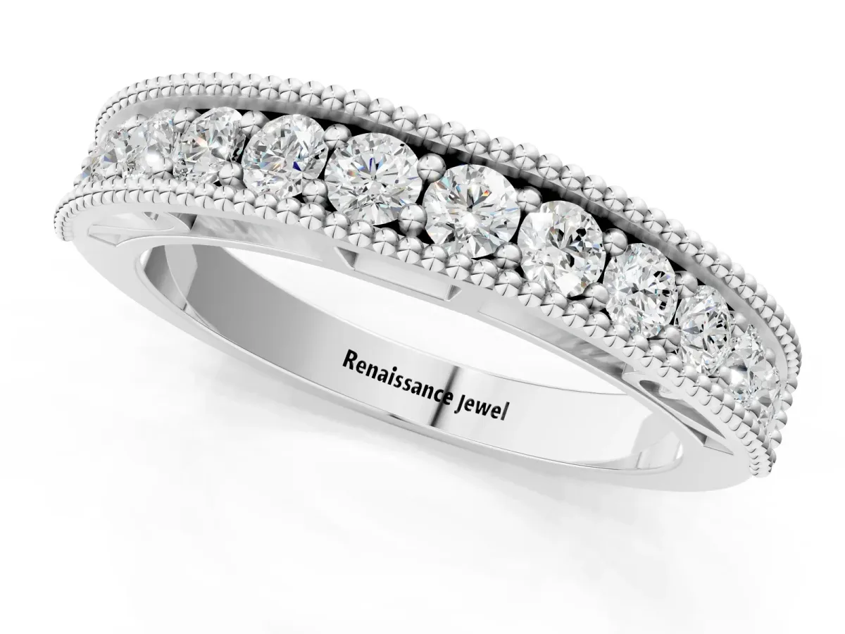Milgrain Round Diamond Pavé Chevron Band White gold