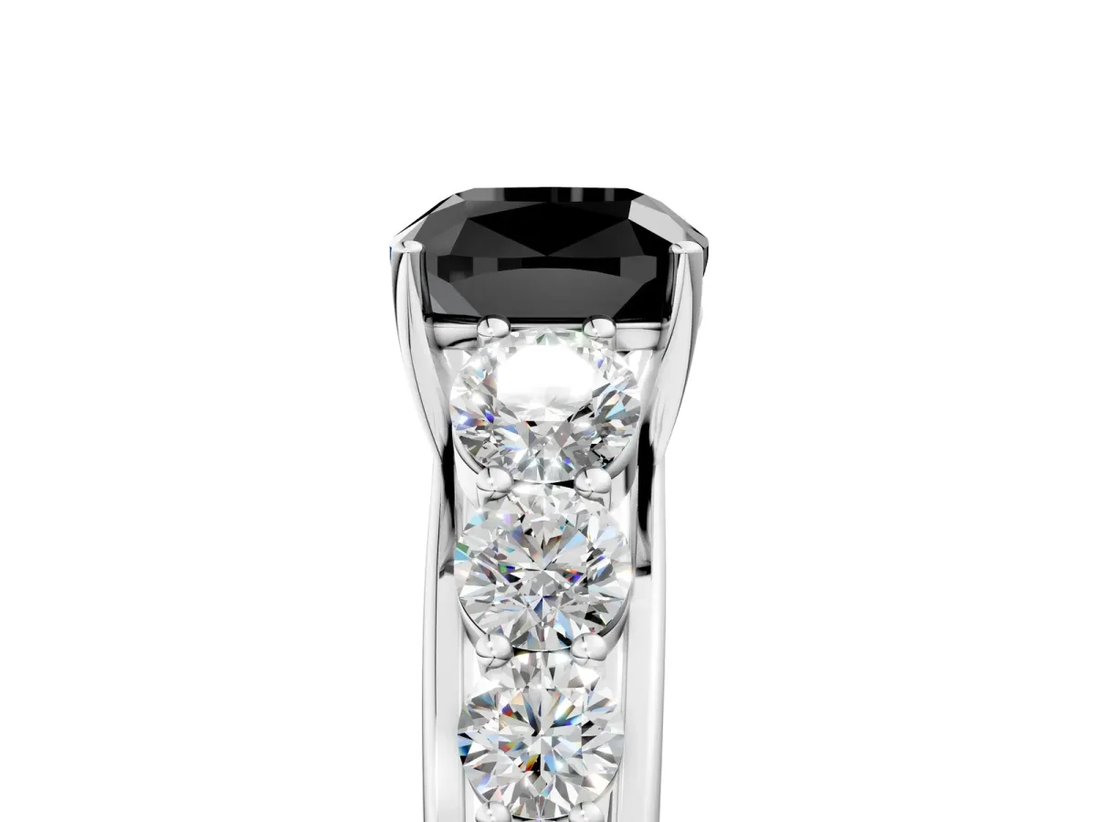 Fancy Black Cushion Cut Brilliant Diamond Pavé Band with Six-Prong Setting Silver