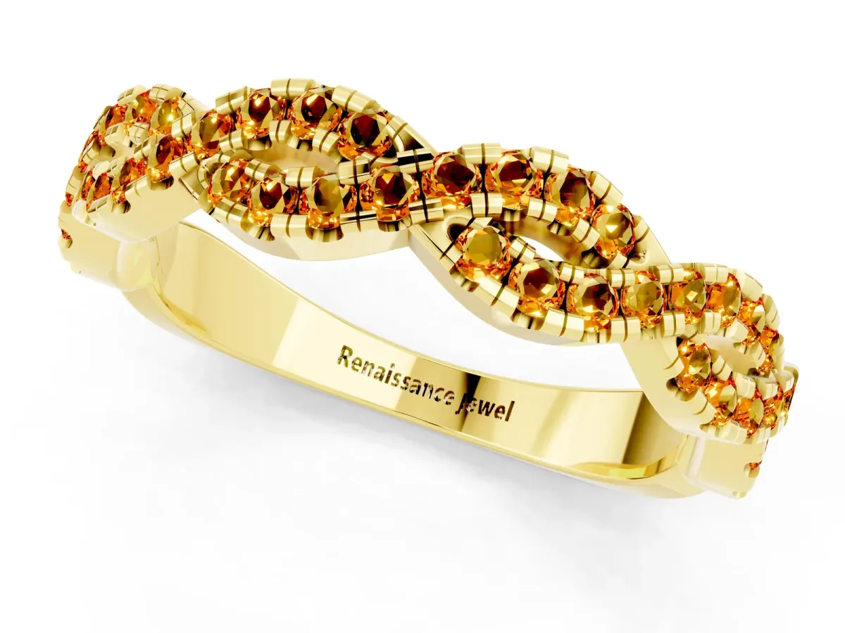 Round Citrine Twisted Eternity Band with Pavé and Shared Prong Setting Yellow gold