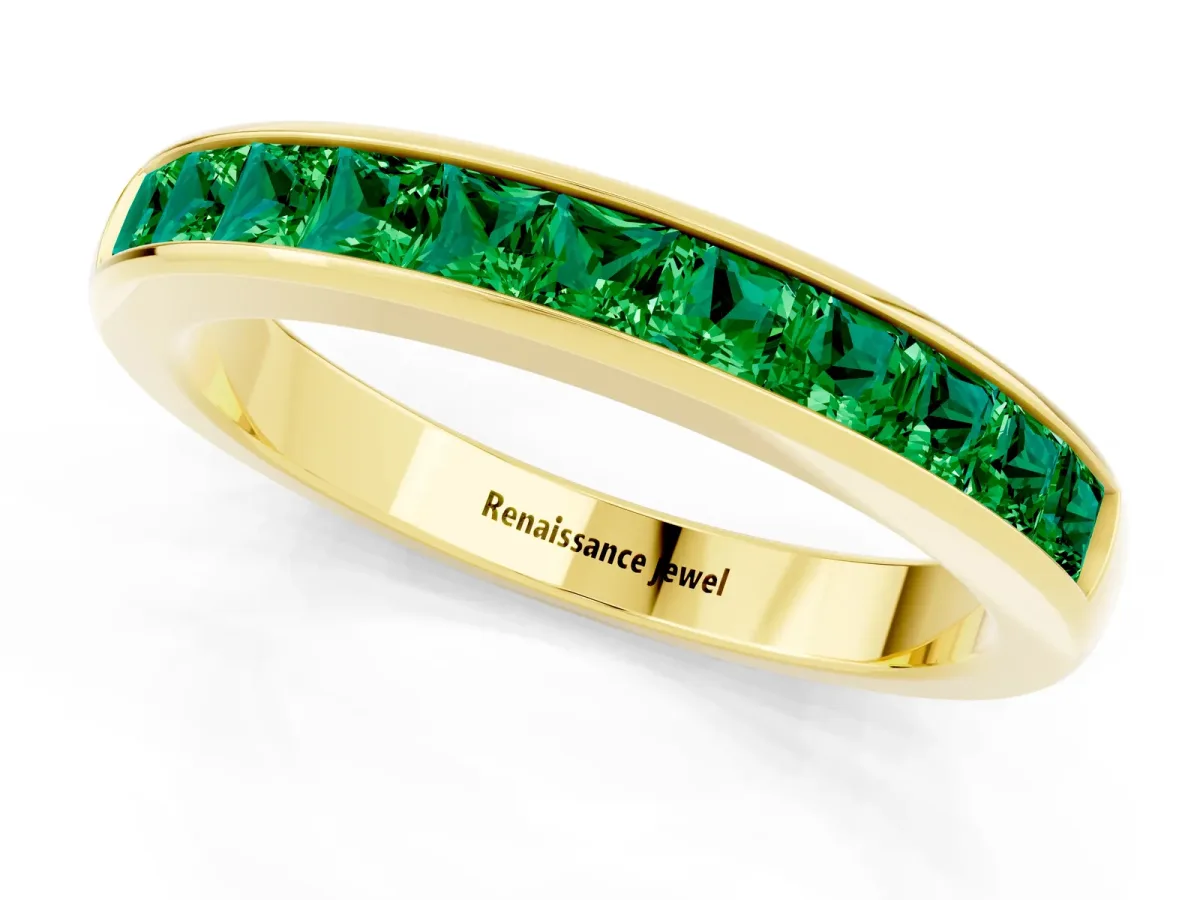 Channel Set Princess Cut Emerald Eternity Band Yellow gold