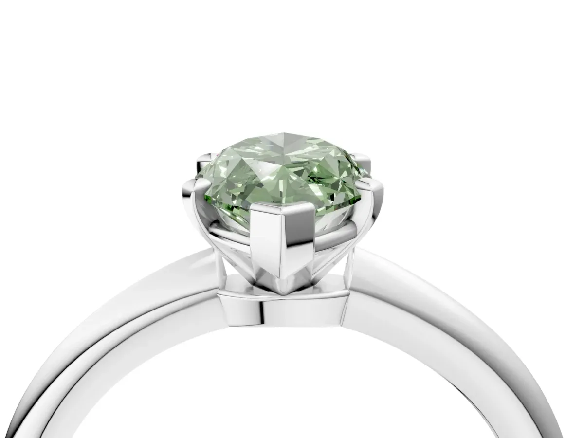 Fancy Green Marquise Cut Diamond Solitaire Ring with Six-Prong Setting and Classic Band Silver