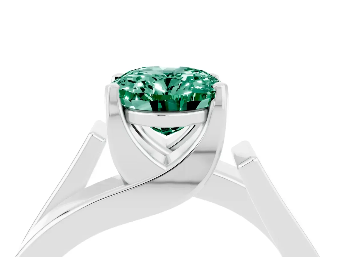 Modern Tension Set Oval Cut Green Sapphire Solitaire Wide Band Ring Silver