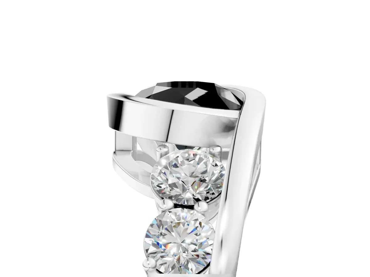 Fancy Black Bezel Set Round Cut Diamond Bypass Ring with Round Accents Platinum