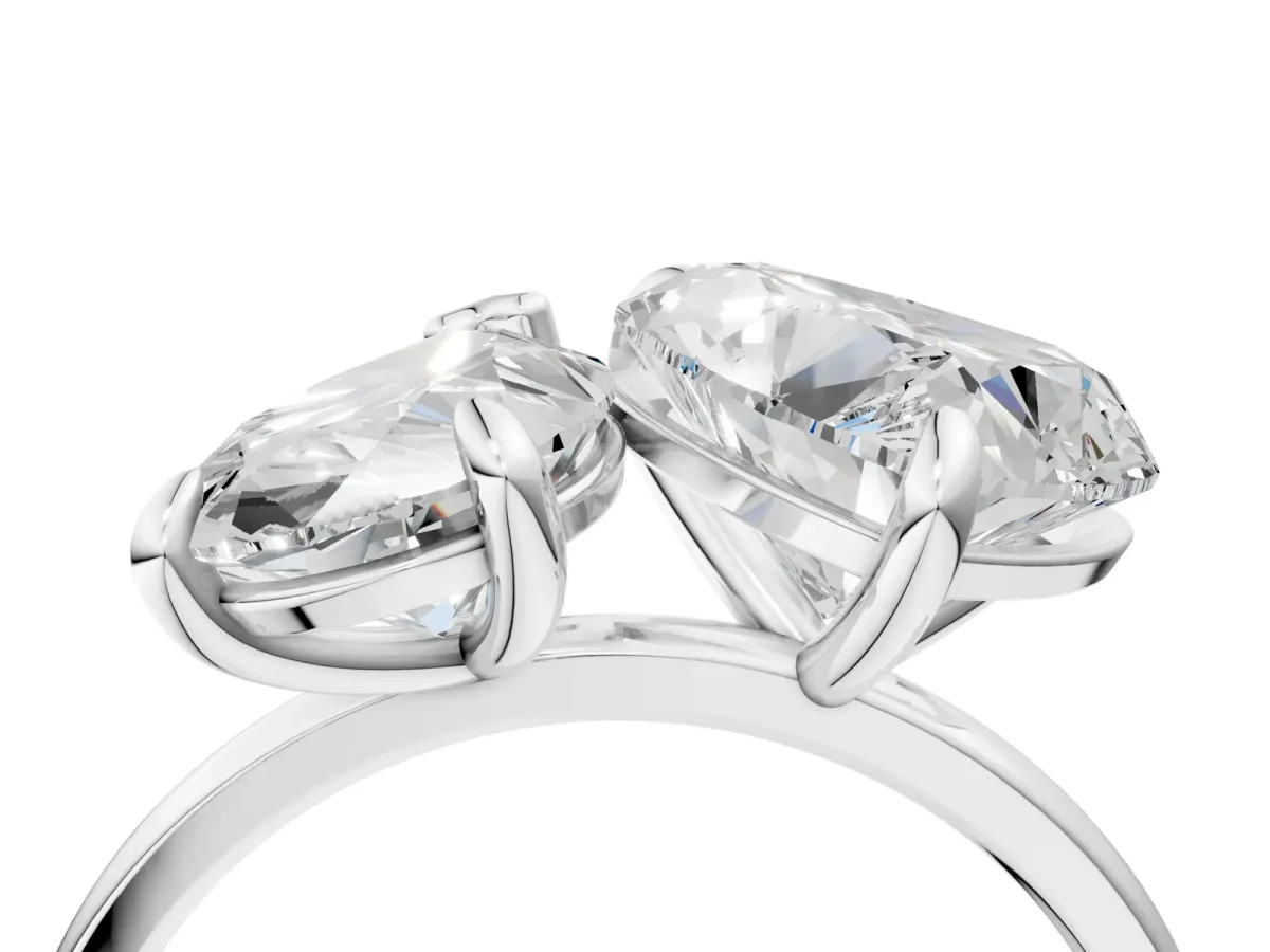 Pear and Heart Toi Moi Ring with Prong Setting and Plain Band Platinum