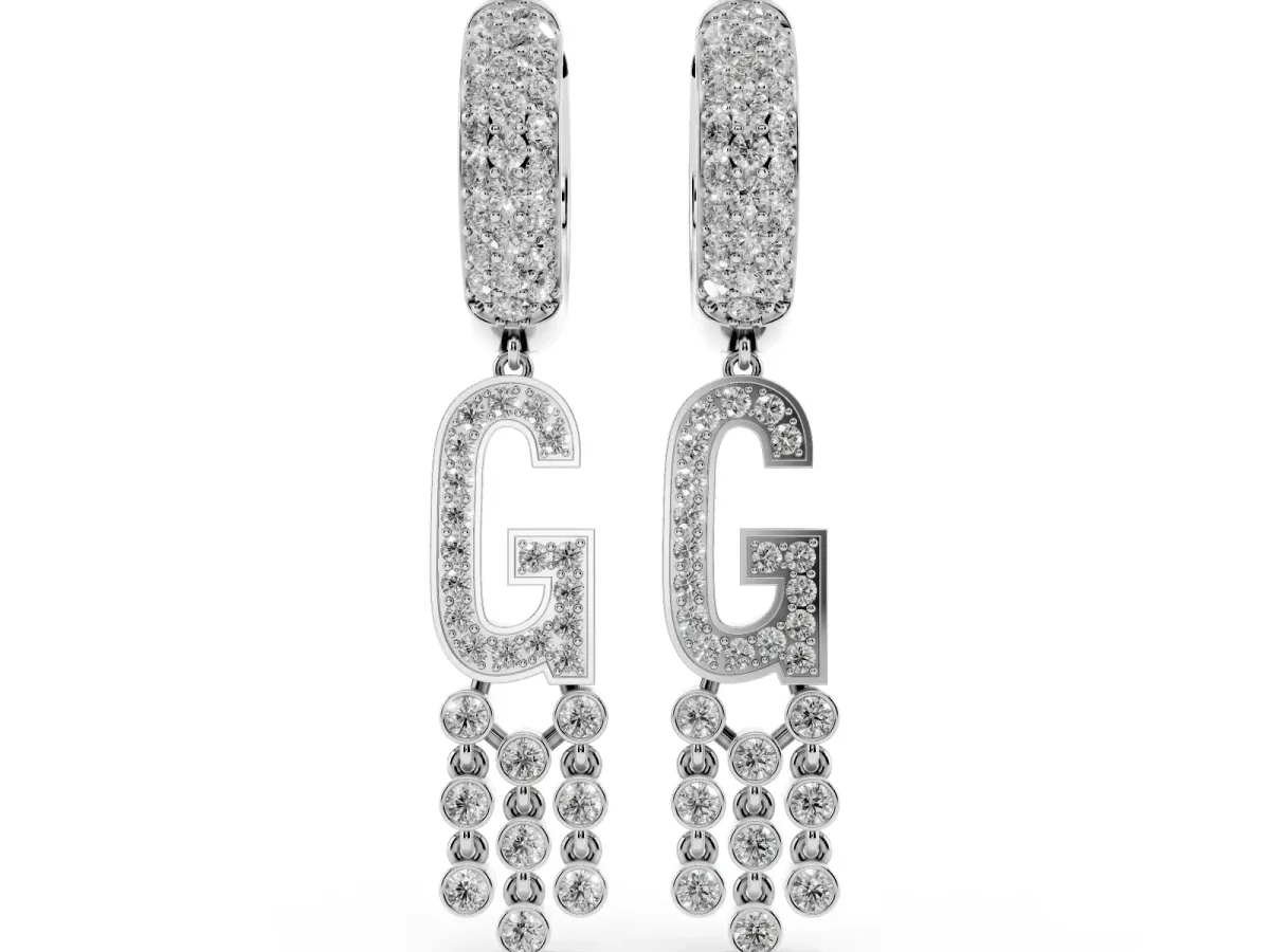 Round Diamond Initial G Huggie Hoop Earrings Silver