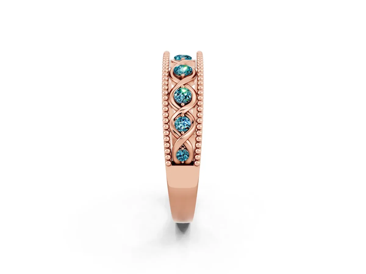Round Blue Topaz Twist Milgrain Band with Bezel Setting Rose gold