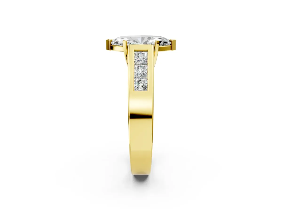 Marquise Cut Cut Channel Set Solitaire Ring with Four-Prong Setting Yellow gold