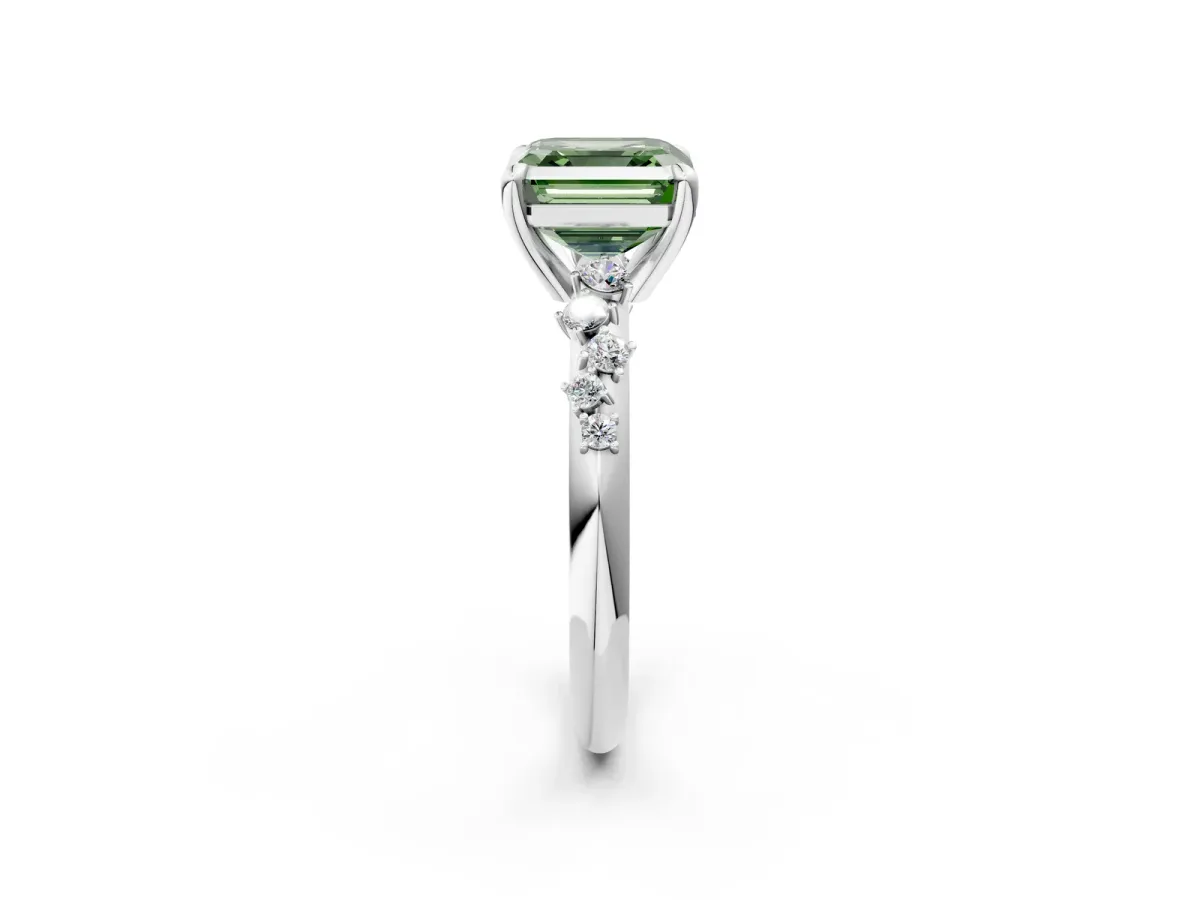 Fancy Green Asscher Cut Cut Diamond Vine Band with Four-Prong Setting Platinum