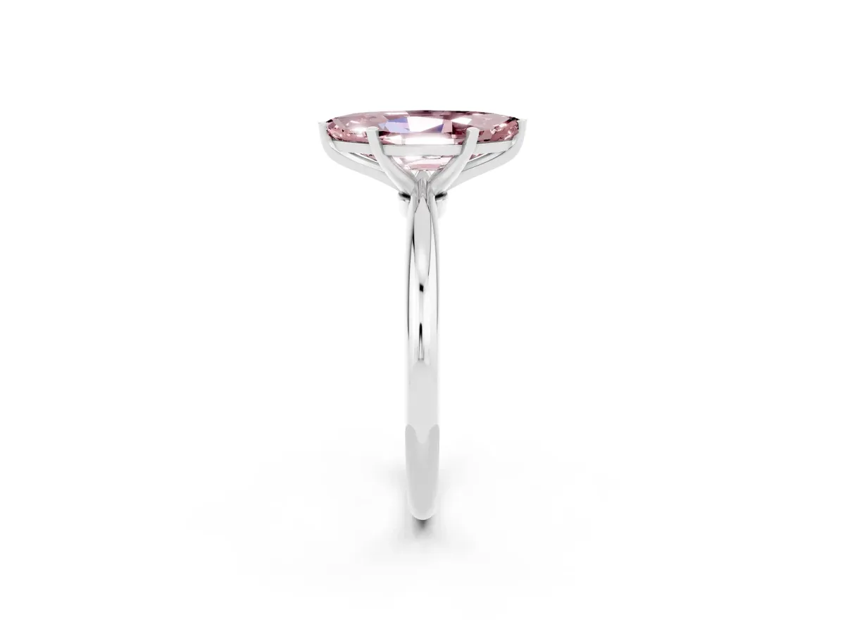 Marquise Cut Morganite Solitaire Ring with Six-Prong Setting and Classic Band Silver