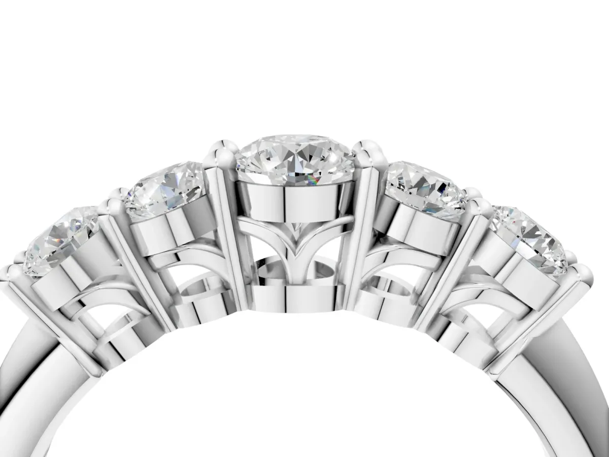 Five-Stone Round Brilliant Diamond Prong Set White Gold Band Silver
