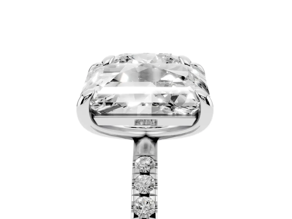 Cushion and Emerald Toi Moi Ring with Prong Setting and Micro Pave Band White gold