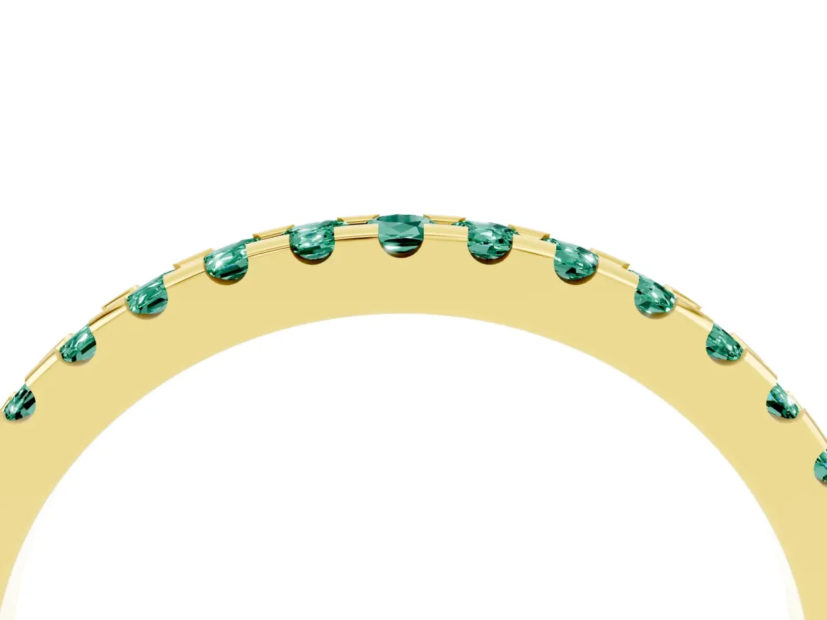 Round Green Sapphire Pavé Set Eternity Band with Micro Prong Setting Yellow gold