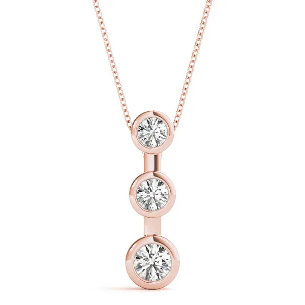 Bezel Set Round Diamond Trio Pendant Rose gold