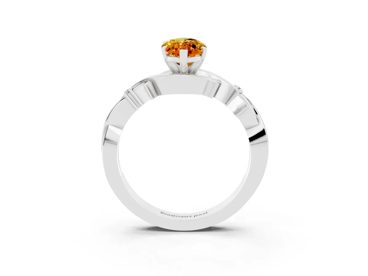 Marquise Cut Citrine Solitaire Ring with Twisted Band and Prong Setting White gold