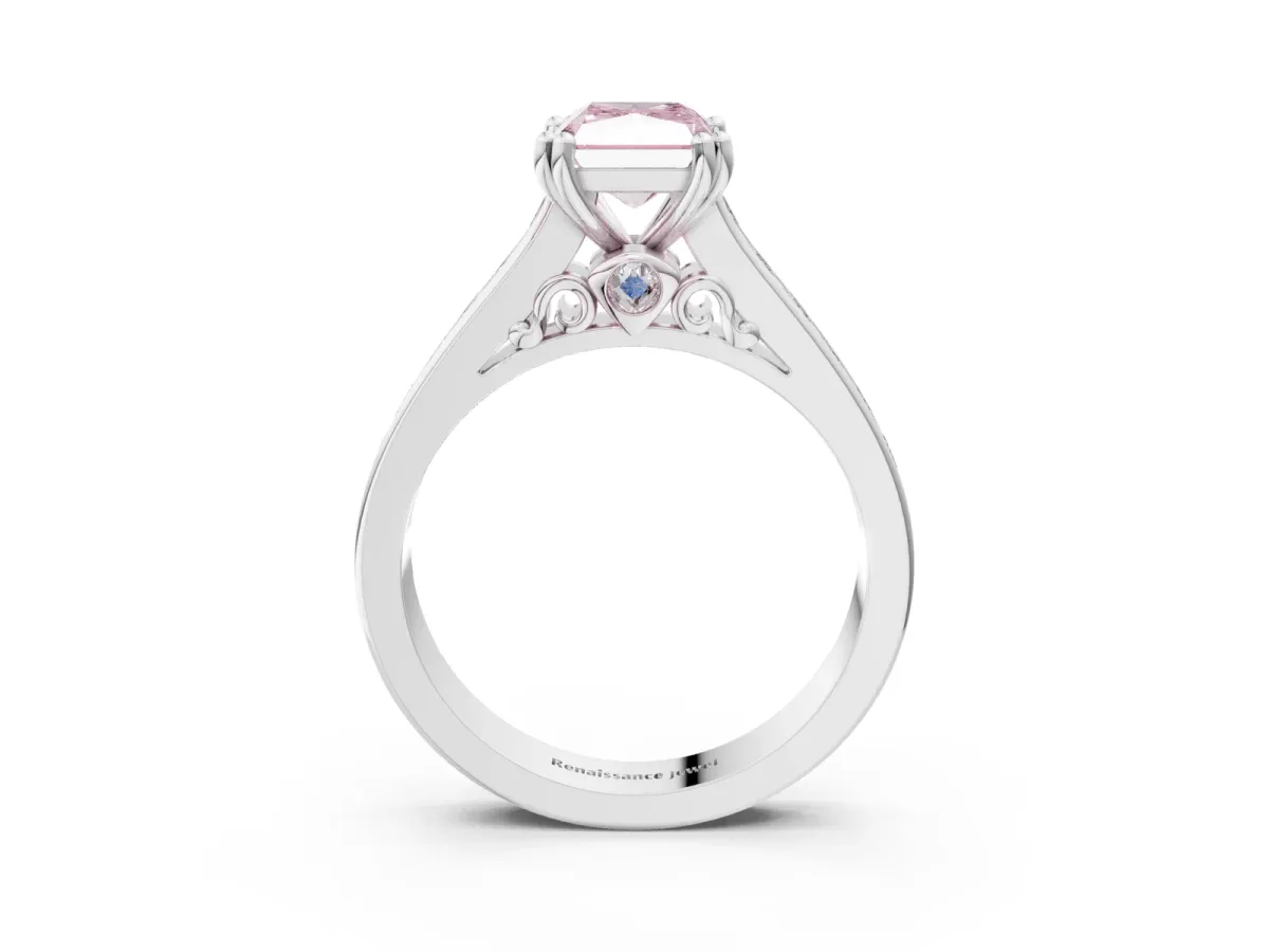 Fancy Pink Radiant Cut Cut Channel Set Solitaire Engagement Ring with Prong Setting Platinum